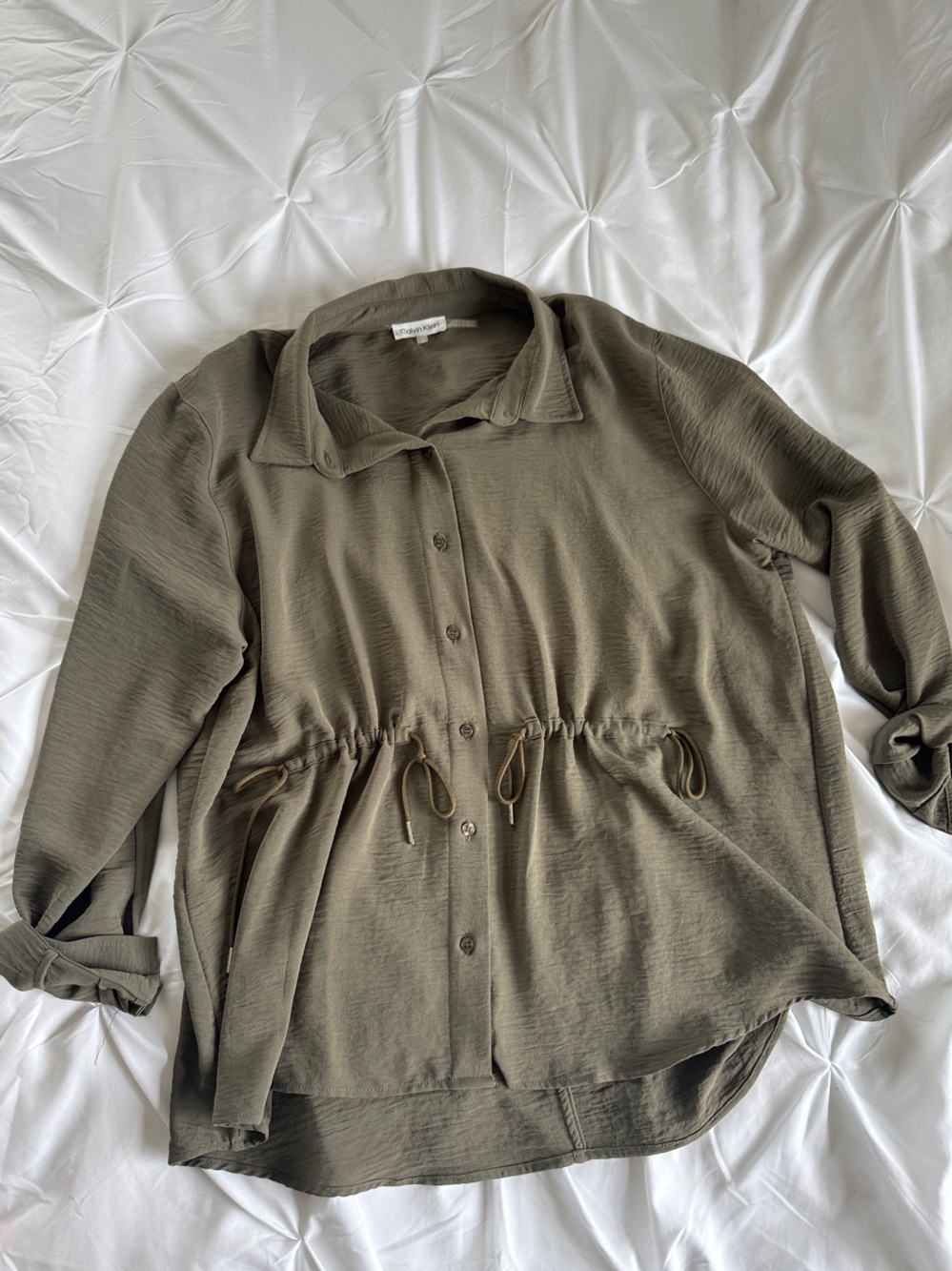 Calvin Klein Olive Button-Front Drawstring Utility Jacket
